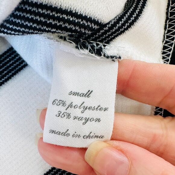 Ezra Black & White Striped Sleeveless V-Neck Crop Gathered Front Knot Back Zip S - Picture 9 of 13